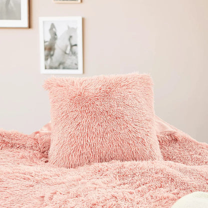 Luxury Fluffy Fuzzy King Bedding Comforter Set?4 Pieces Shaggy Duvet Cover Set?Furry Plush Velvet Comforter Cover with Zip Closure?King?Pink