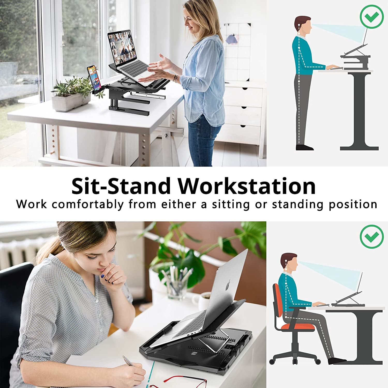 Laptop Stand, 20 Angles Two-Layer Height Adjustable Laptop Stands, Portable Laptop Riser with 360 Rotating Base Storage Space & Extra Phone Holders Compatible with 10''-17'' Laptops Black