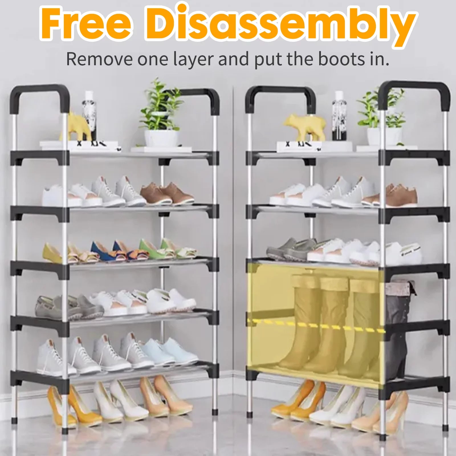 6 Tier Shoe Rack, 18 Pairs Shoes Storage Cabinet Organizer Shelf with Cover for Closet Entryway, Gray