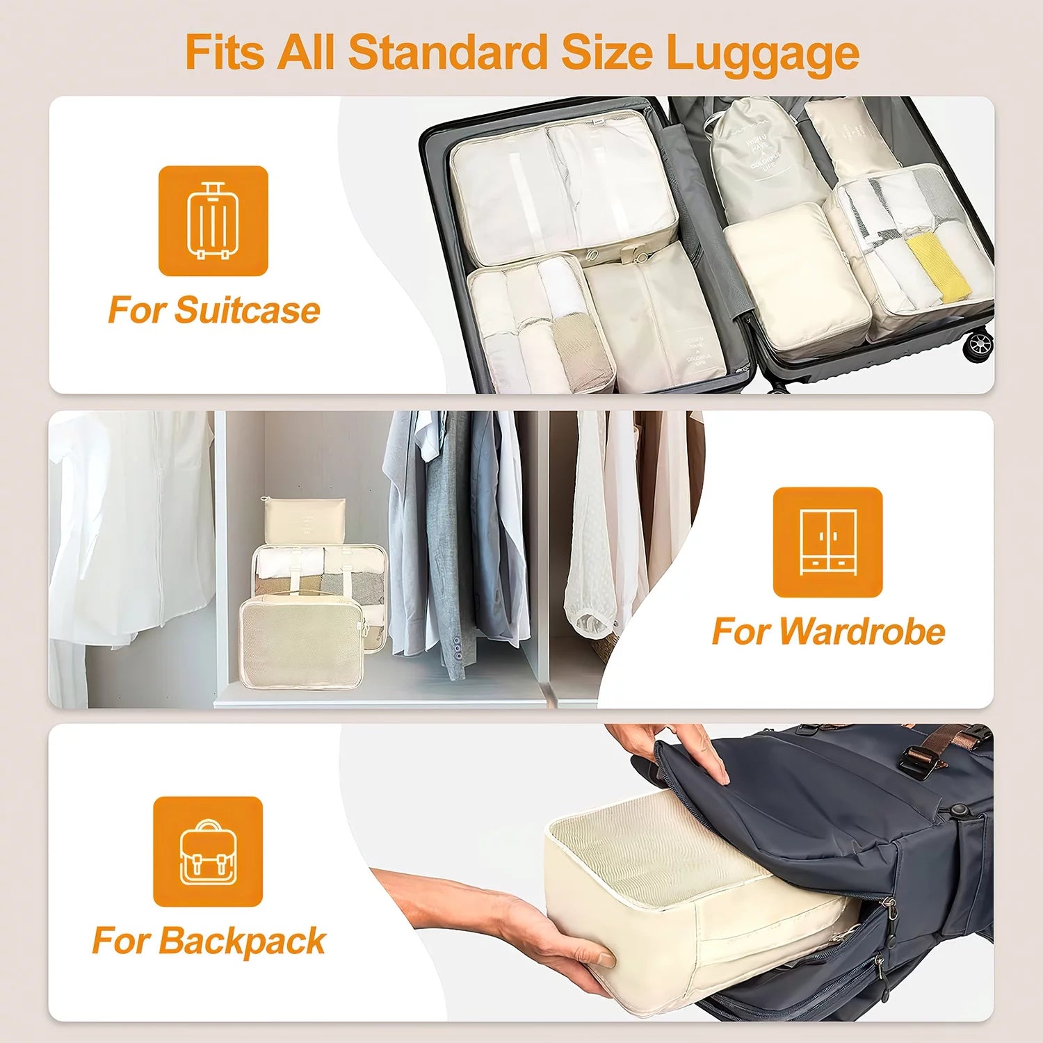 Packing Cubes 9 Set, Travel Packing Organizers for Suitcase Set Luggage Organizers for Suitcase Lightweight Travel Essential Bag with Large Toiletries Bag for Clothes Shoes, Beige