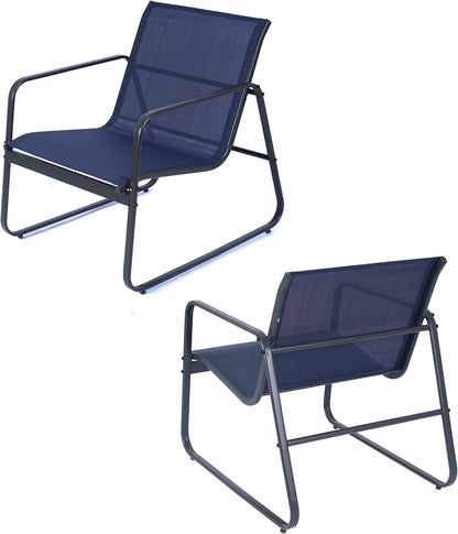 Sofia 4 Pieces Patio/Outdoor Conversation Set with Strong Powder Coated Metal Frame, Breathable Textilence, Includes One Love Seat, Two Chairs and One Table (Navy Blue)