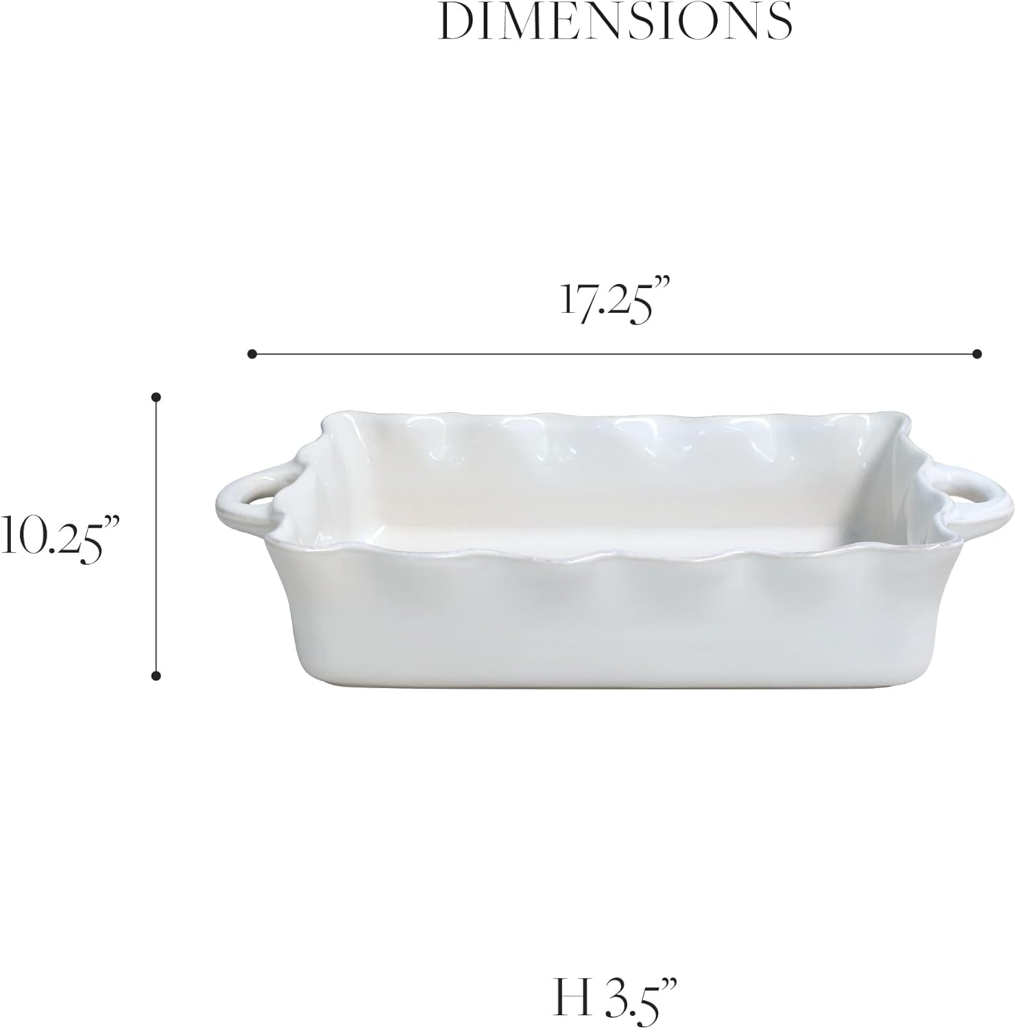 Ceramic 17.25" X 10.25" Rectangular Ruffled Baker - Cook & Host Collection, White | Oven & Dishwasher Safe Bakeware | Food Safe Glazing | Restaurant Quality Dinnerware