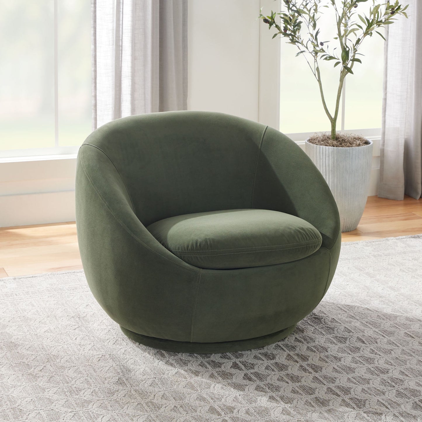 Mira Velvet Swivel Chair, Olive