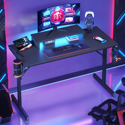 42" Gaming Desk PC Computer Office Gamer Table Desk with LED Lights & Monitor Stand in Red