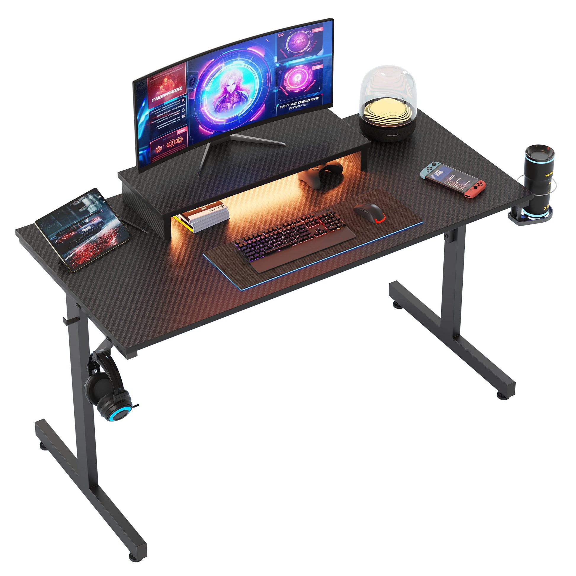 42" Gaming Desk PC Computer Office Gamer Table Desk with LED Lights & Monitor Stand in Red