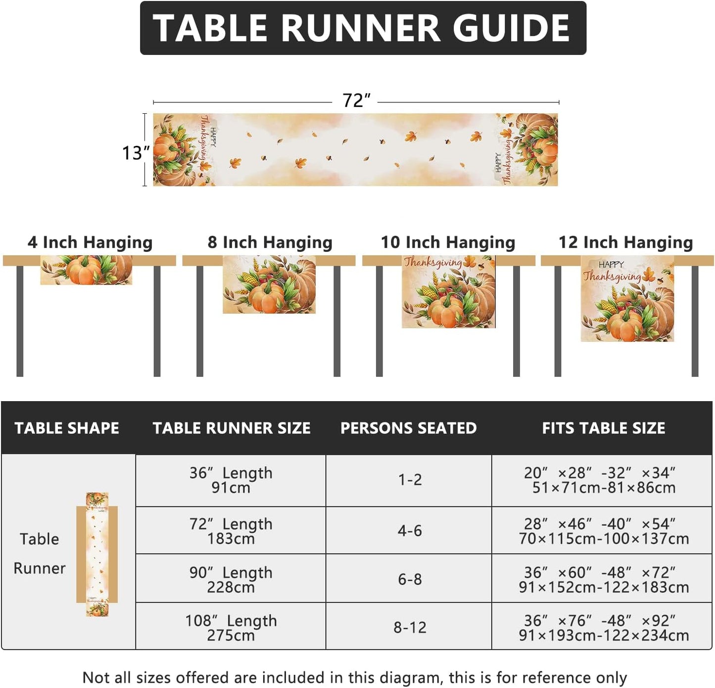 Thanksgiving Table Runner, Thanksgiving Runner for Table Thanksgiving Decor Happy Thanksgiving Cornucopia Thanksgiving Table Decorations for Thanksgiving Party Dining Table Decor (13" X 72")