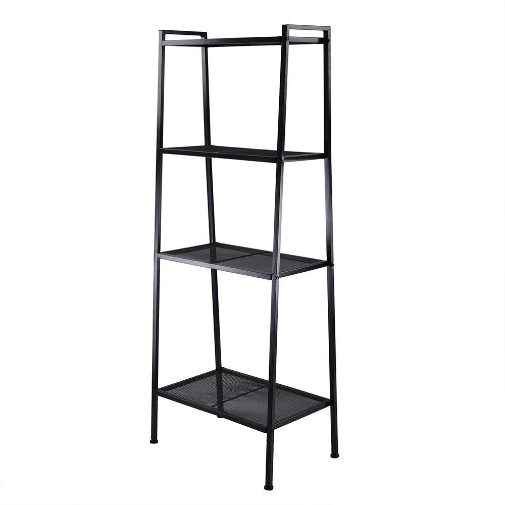 4 Tier Metal Leaning Ladder Shelf Bookcase Bookshelf Storage Shelves Unit Black