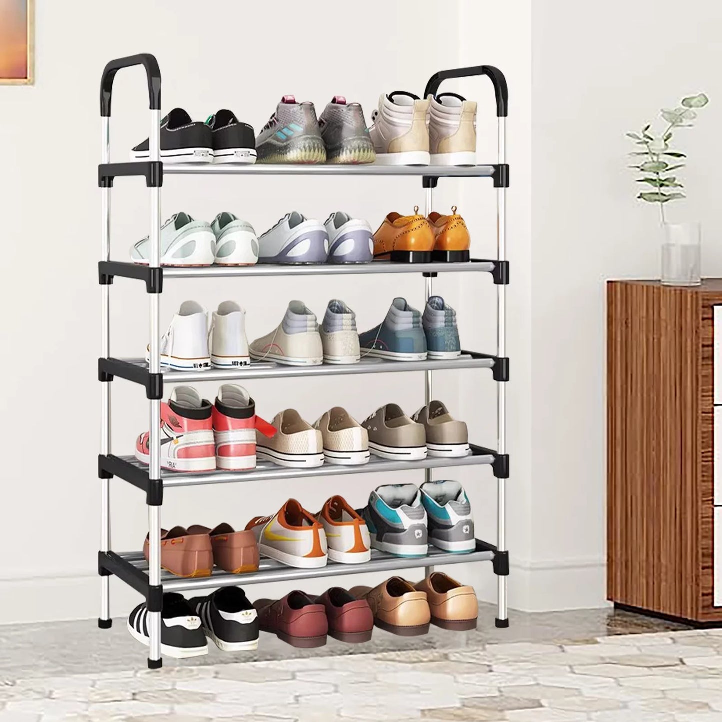 6 Tier Shoe Rack, 18 Pairs Shoes Storage Cabinet Organizer Shelf with Cover for Closet Entryway, Gray