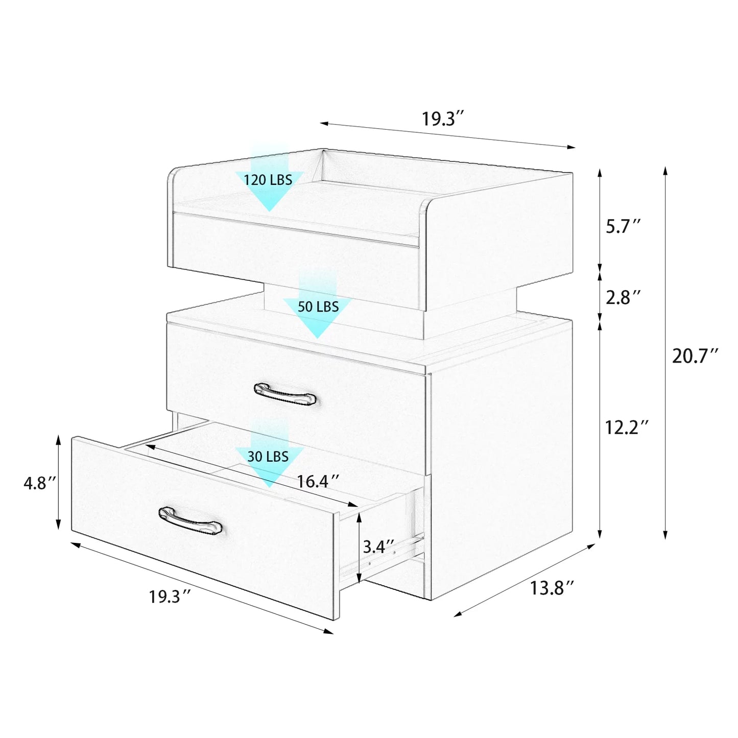 Side Table with Charging Station, Wood Nightstand with Drawers and LED Lights, Bedside Table with Plug Outlets, 2 USB Ports, Modern End Side Table for Bedroom Living Room Office, Black