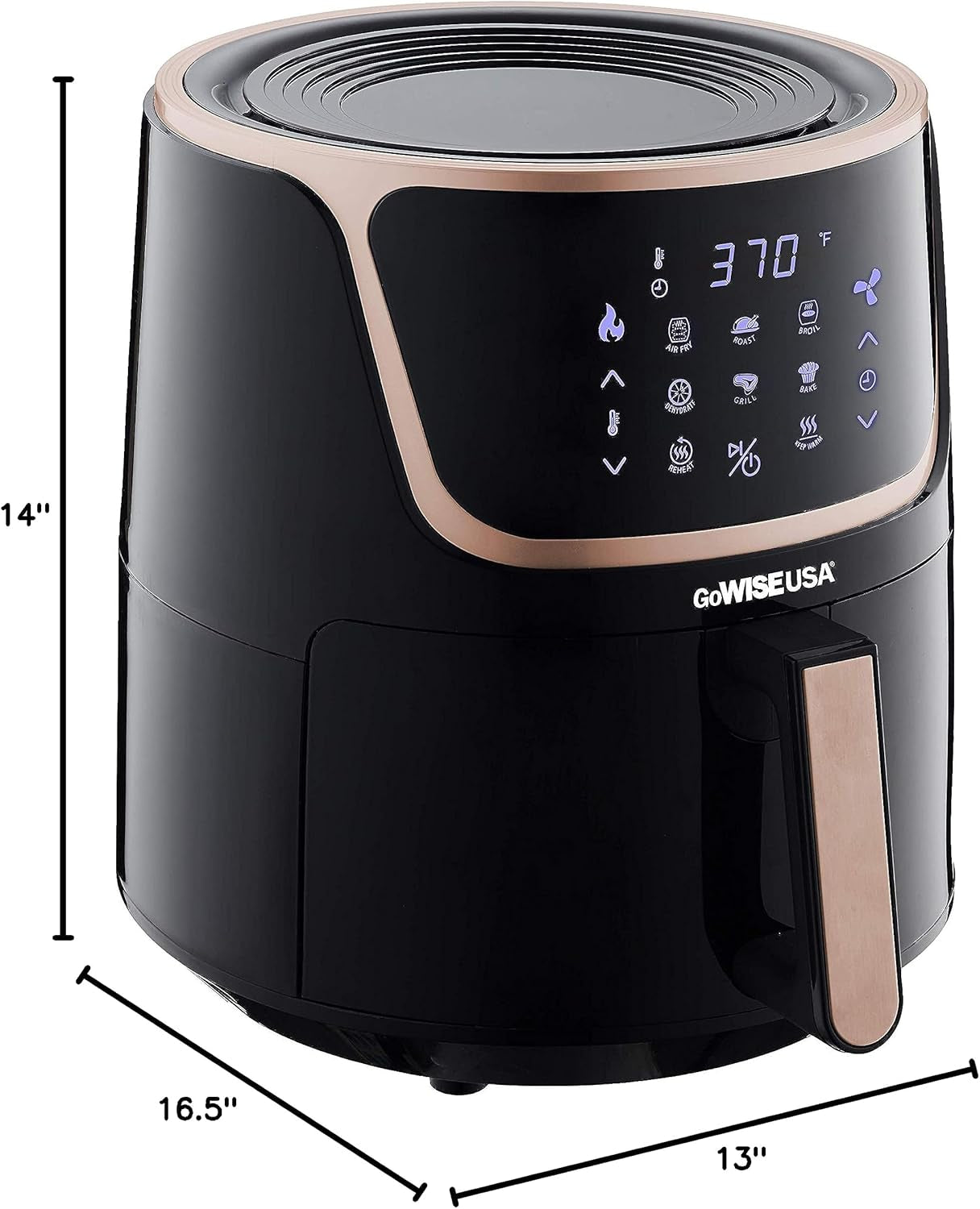 GW22955 7-Quart Electric Air Fryer with Dehydrator & 3 Stackable Racks, Digital Touchscreen with 8 Functions + Recipes, 7.0-Qt, Black/Copper